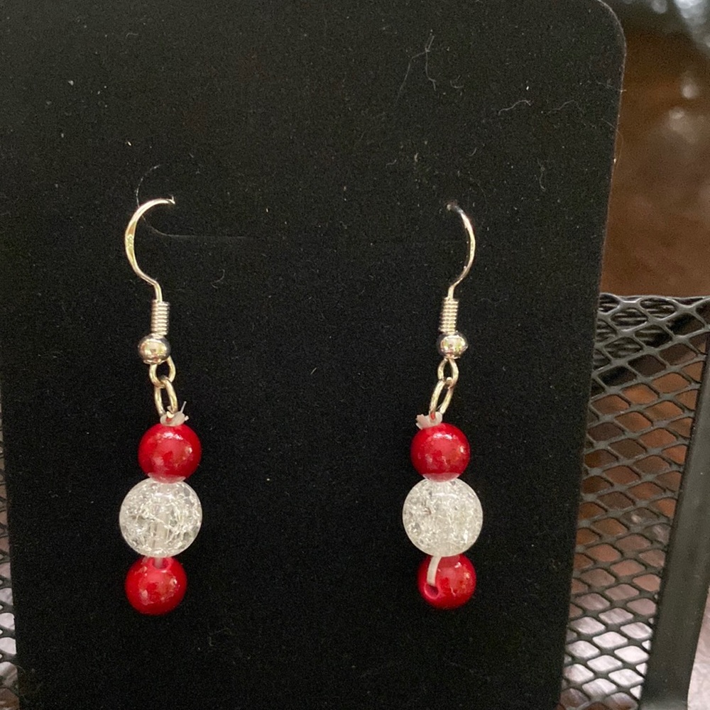 Handmade red and white earrings
